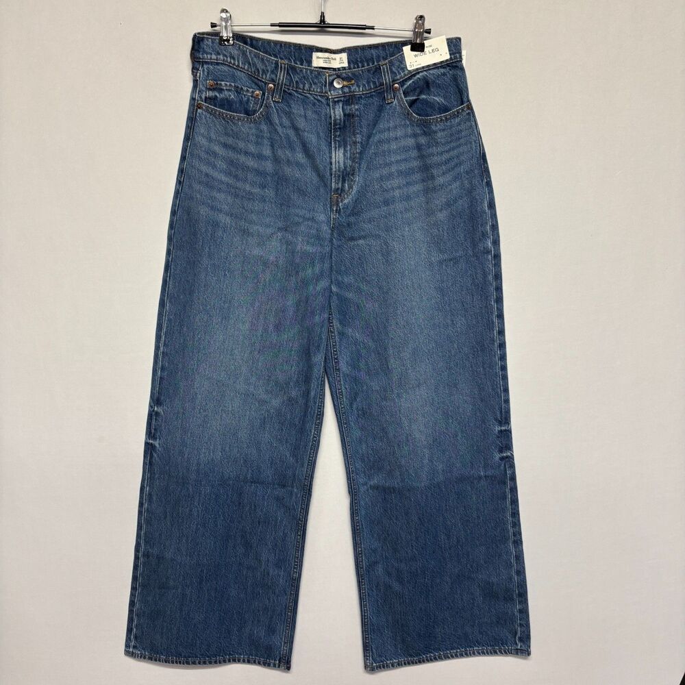 NWT Abercrombie & Fitch Women High Rise Wide Leg Jeans Size 31L 31 Long D131 -20